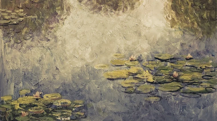 An impressionist painting of water lilies on a pond
